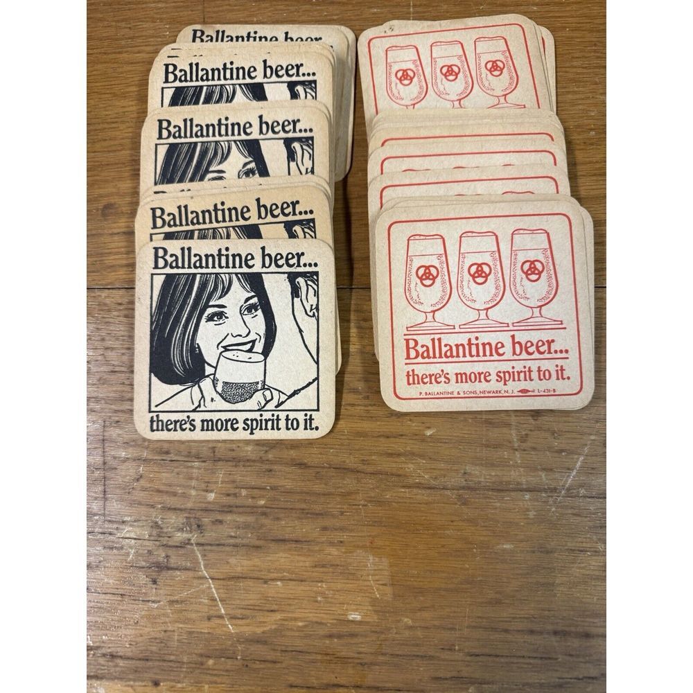 VINTAGE BALLANTINE BEER COASTERS LOT‎ OF 26 THERE'S MORE SPIRIT TO IT